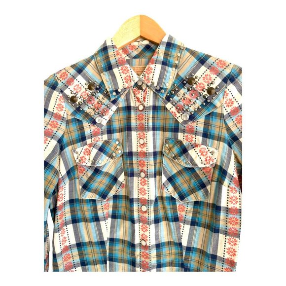 GUESS JEANS Western Revival Shirt Dress Pearlized Snap Button Down Missing Belt - Picture 3 of 6